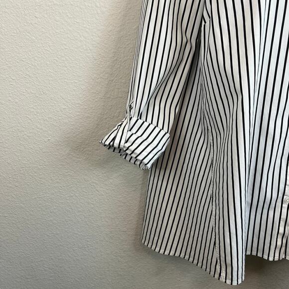 Melissa Nepton Nea Tunic Top Women's XS Gray Stripe Button Down Roll Tab Sleeve - Picture 6 of 7
